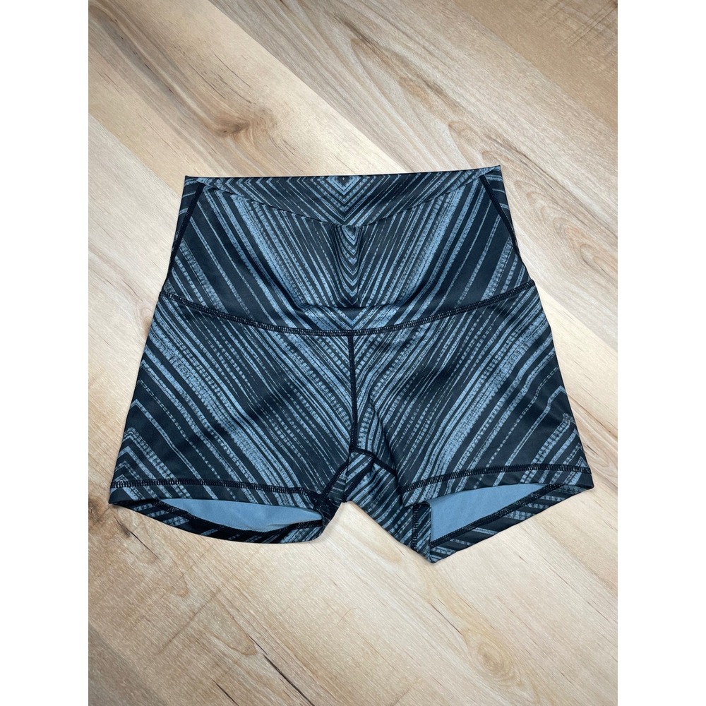 Prana Womens Grey Black Chevron Stripe High Rise Athletic Yoga Shorts Size M